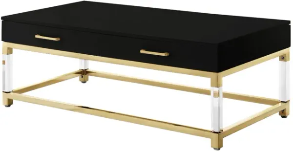 Inspired Home Kalel High Gloss 2 Drawers Coffee Table with Acrylic Legs Stainless Steel Base