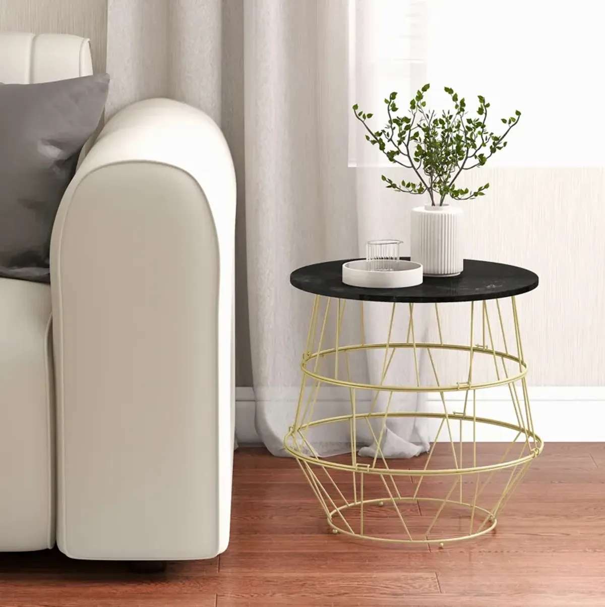 Round Metal Frame End Table with Removable Top-Golden