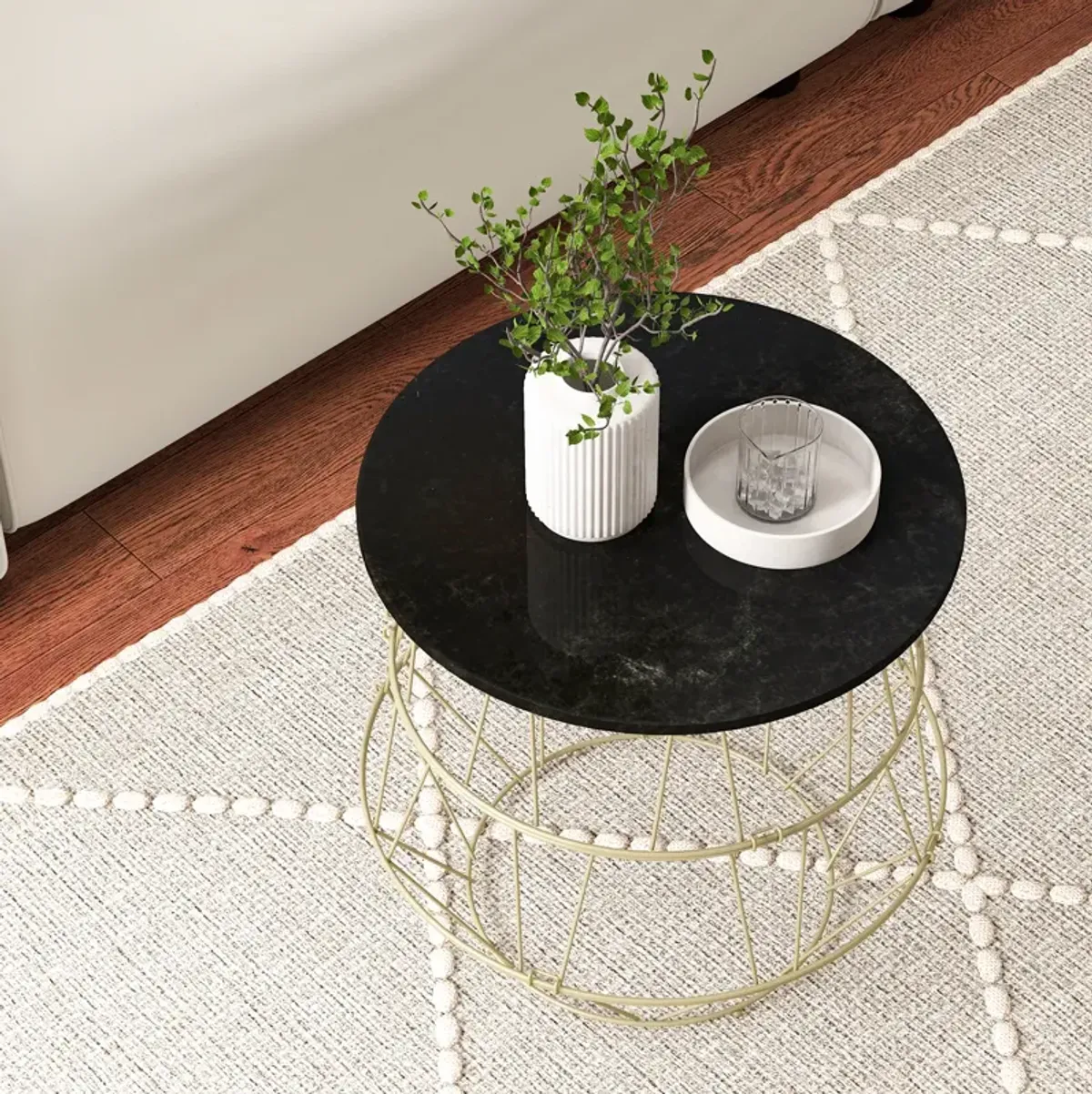 Round Metal Frame End Table with Removable Top-Golden