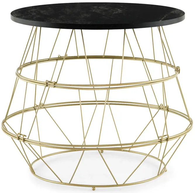 Round Metal Frame End Table with Removable Top-Golden