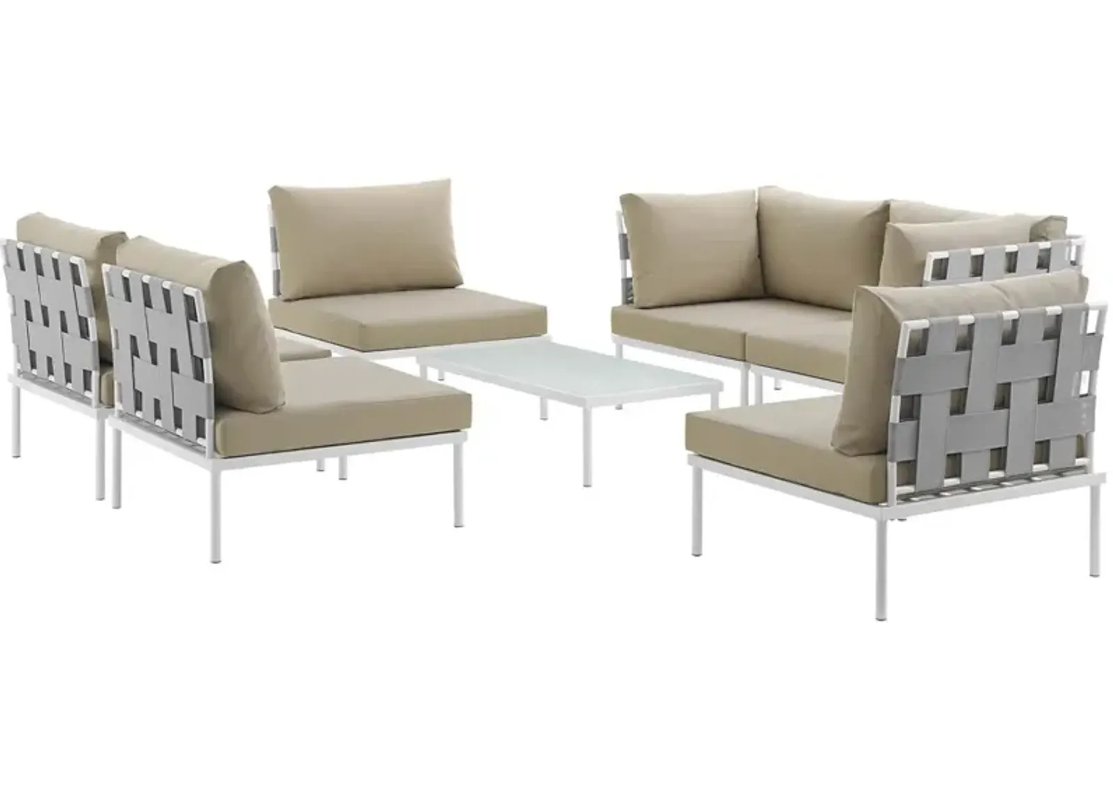 Harmony 7 Piece Outdoor Patio Aluminum Sectional Sofa Set - White Beige