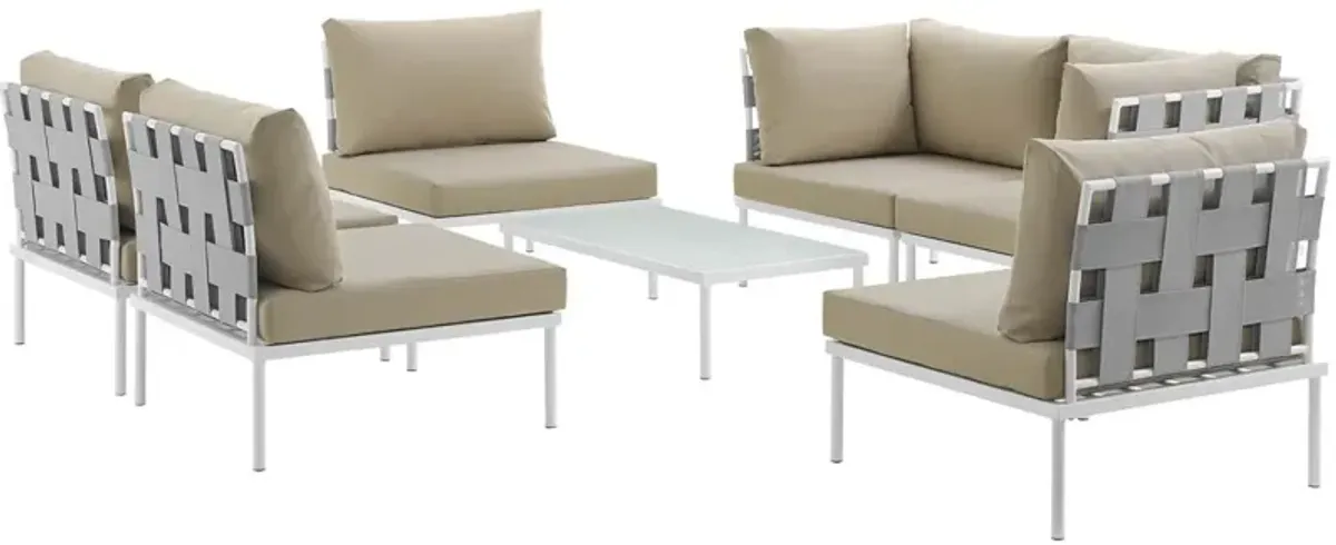 Harmony 7 Piece Outdoor Patio Aluminum Sectional Sofa Set - White Beige