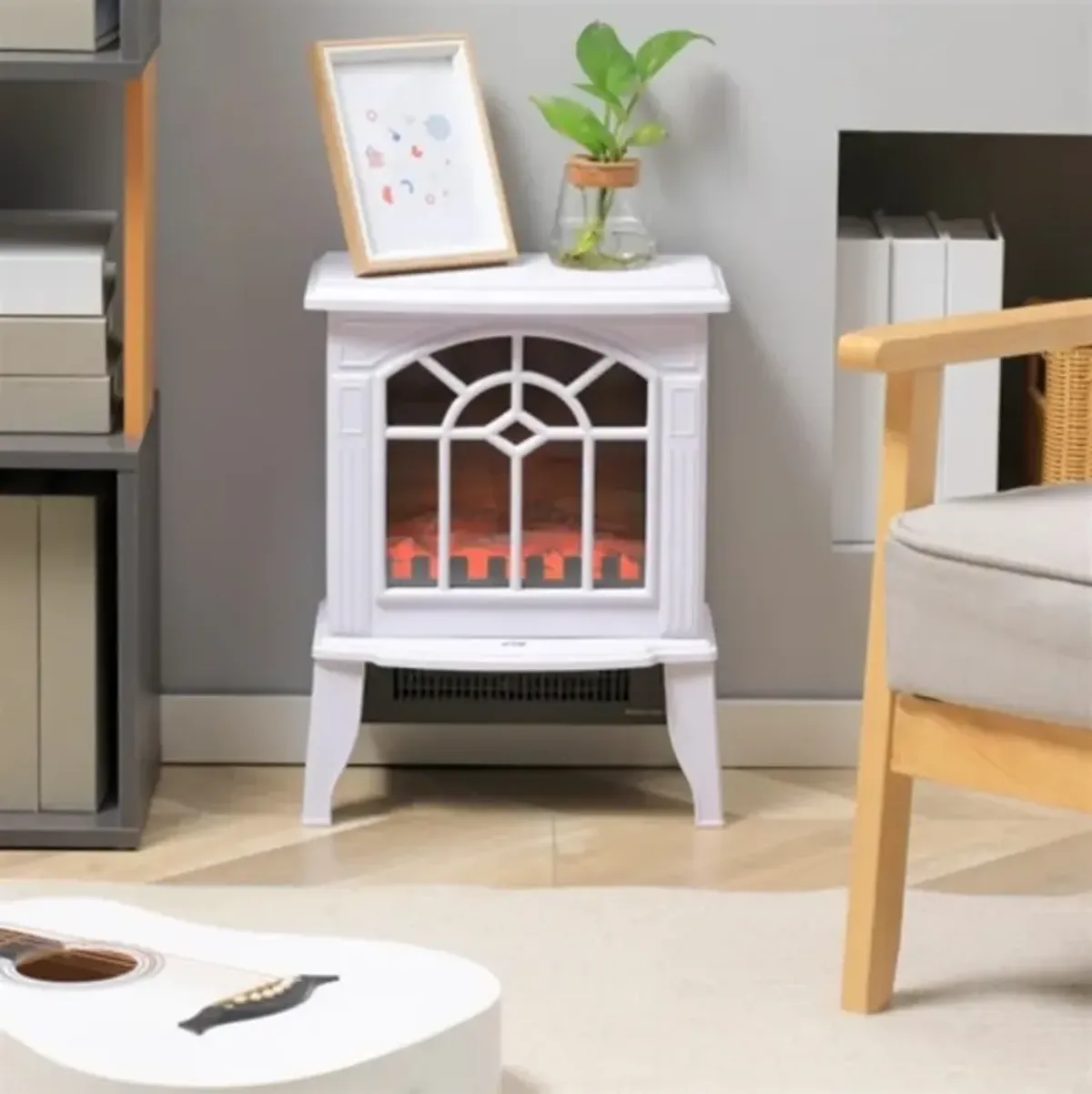 Electric Fireplace Heater with Realistic Log Flame LED