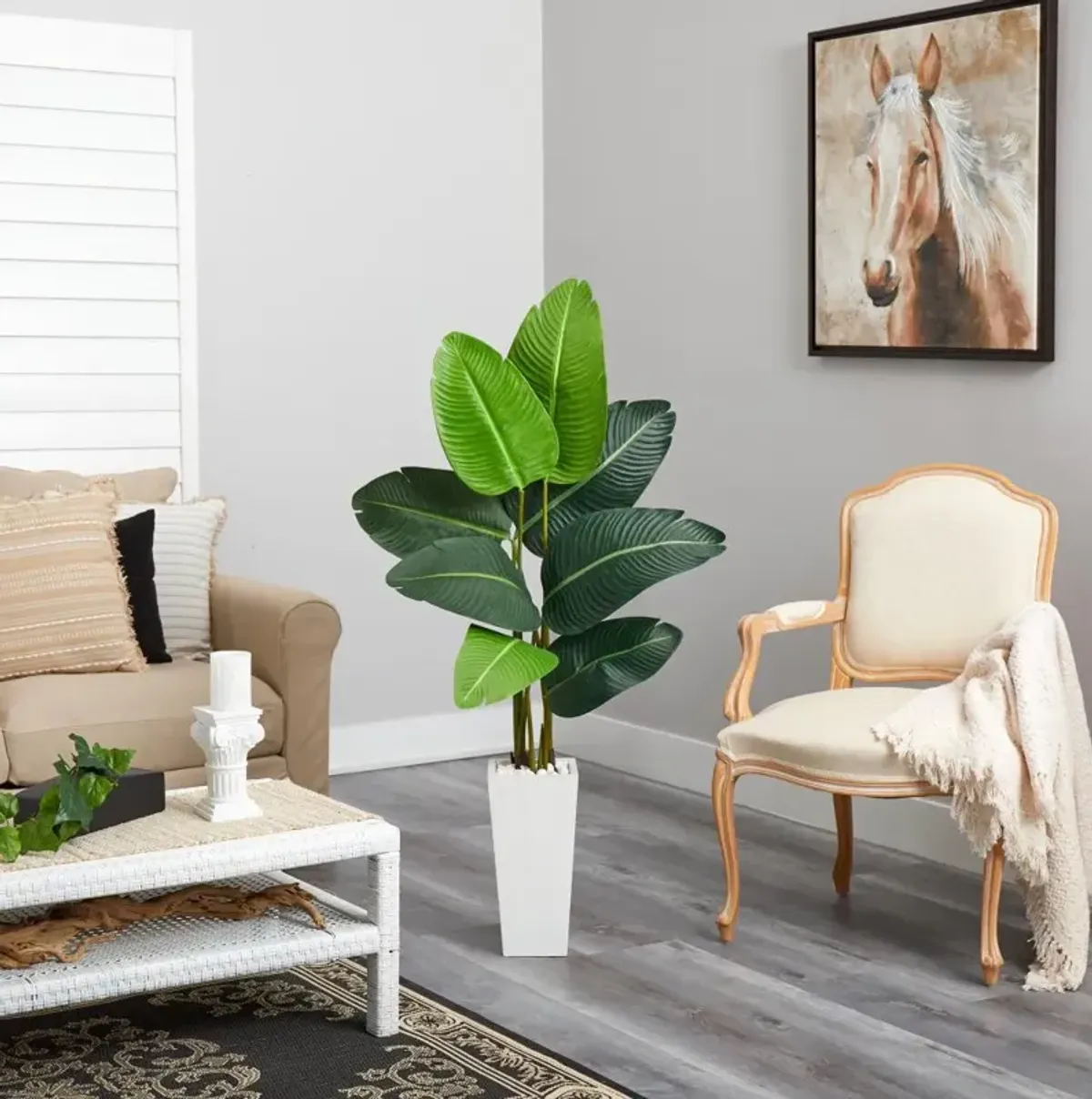 Hivvago 4.5 Feet Travelers Palm Artificial Tree in White Planter