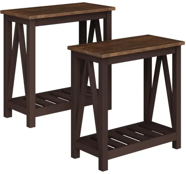 ChooChoo Farmhouse End Table, Rustic Vintage Narrow End Side Table with Storage Shelf for Small Spaces, Nightstand Sofa Table fo