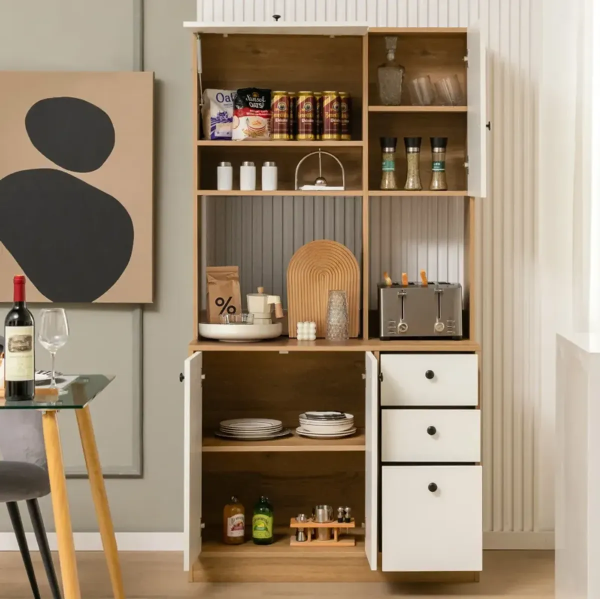 71-Inch Kitchen Pantry Cabinet with 3 Storage Shelves and 3 Spacious Drawers