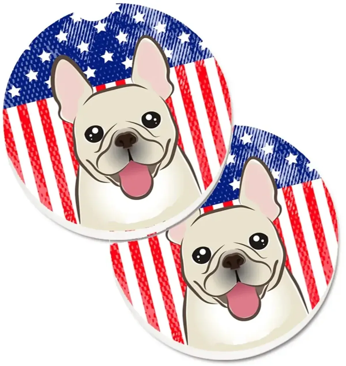 Caroline's Treasures American Flag & French Bulldog Set of 2 Cup Holder Car Coasters BB2168CARC, 2.56, Multicolor