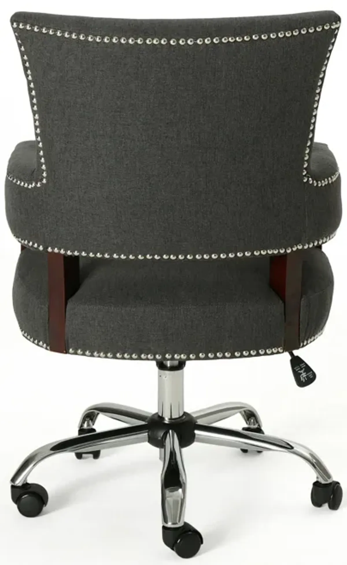 Lini Swivel Rolling Office Chair, Dark Gray Fabric, Nailhead Trim -Benzara