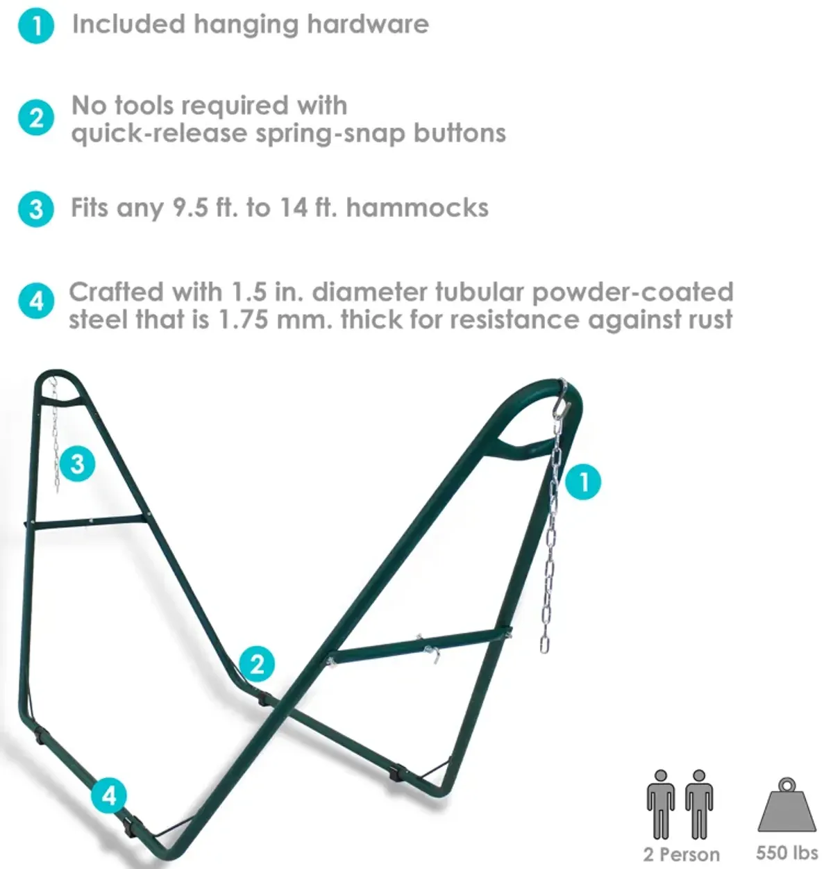 Sunnydaze Powder-Coated Steel Universal Hammock Stand - 124 in