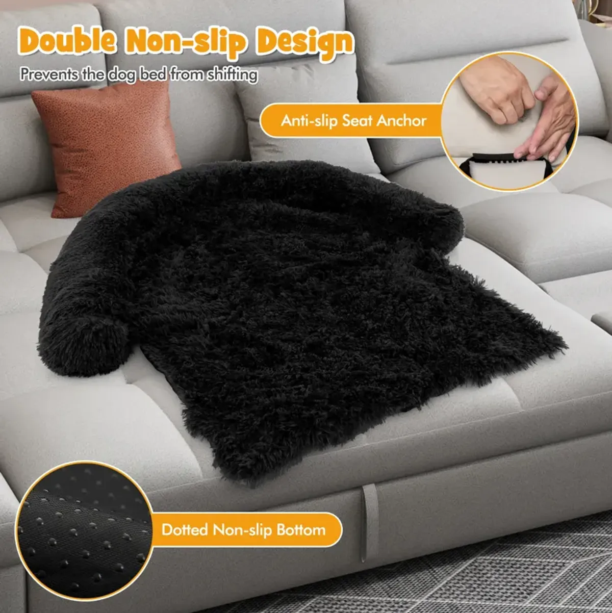 Plush Calming Dog Bed Couch with Anti-Slip Bottom – Cozy Pet Sofa for Relaxation