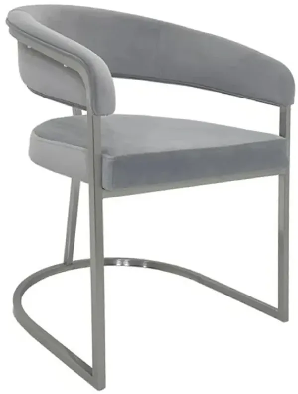 Dining Chair, Curved Padded Gray Velvet Backrest, Gold Cantilever Base