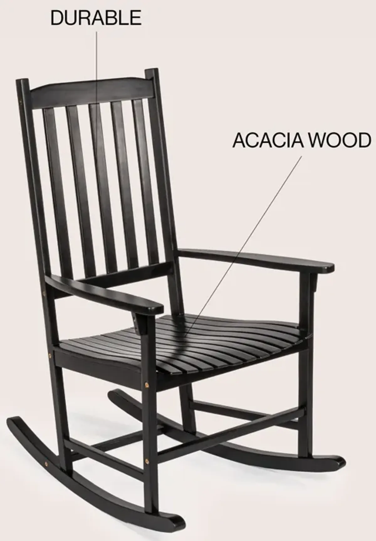 Seagrove Farmhouse Classic Slat-Back Acacia Wood Outdoor Rocking Chair