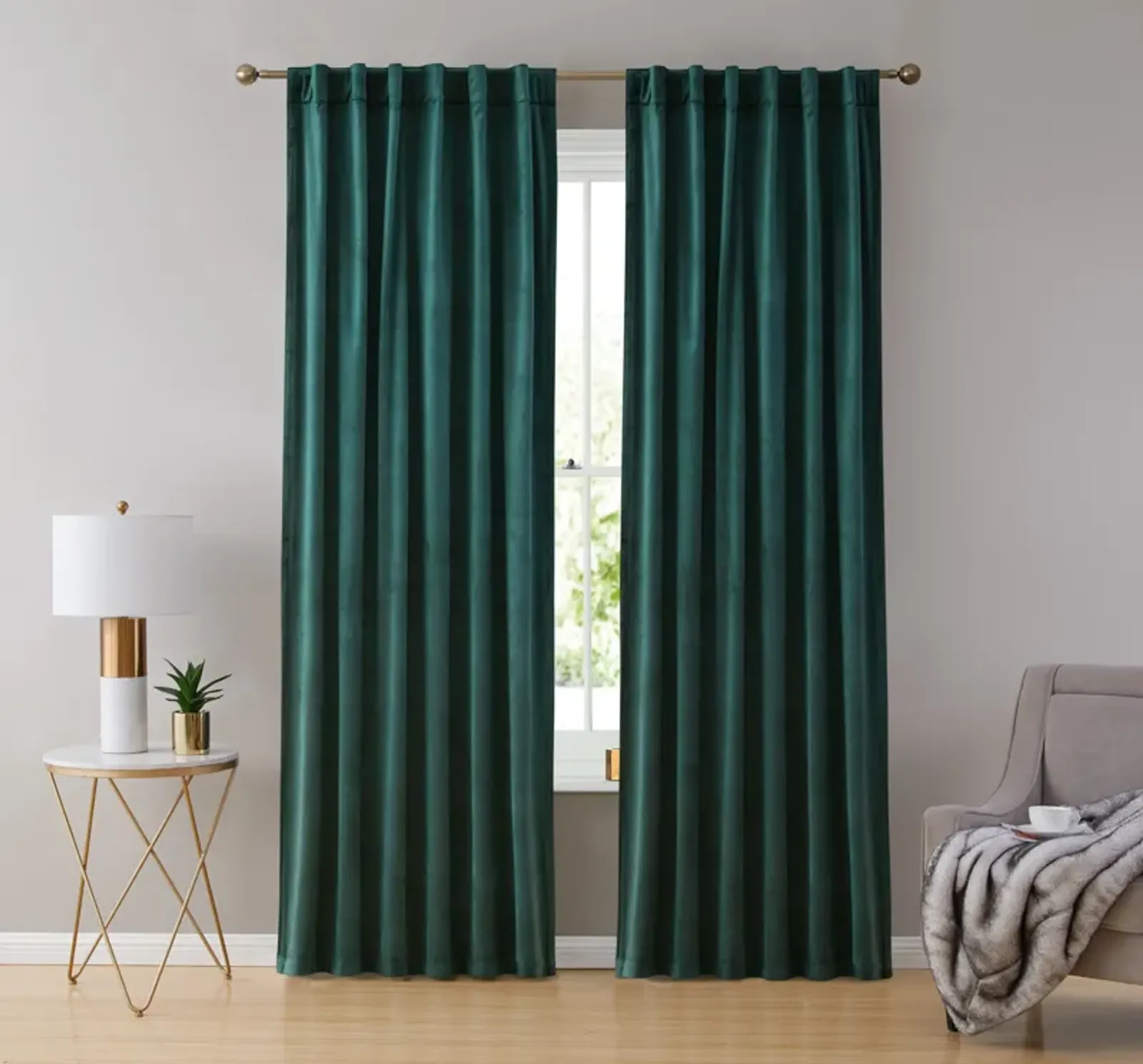 THD Maria Velvet Premium Soft Light Filtering Back Tab Rod Pocket Window Treatment Curtain Drapery Panels for Bedroom & Living Room - Set of 2 Panels