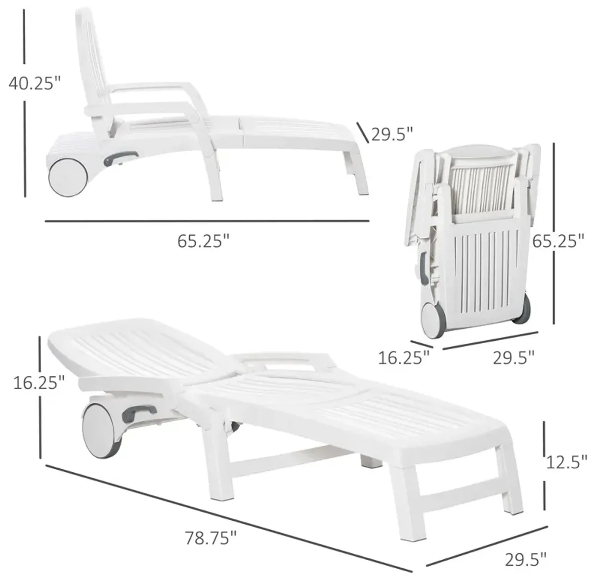 White Patio Lounger: Chaise Chair with Wheels and Storage Box