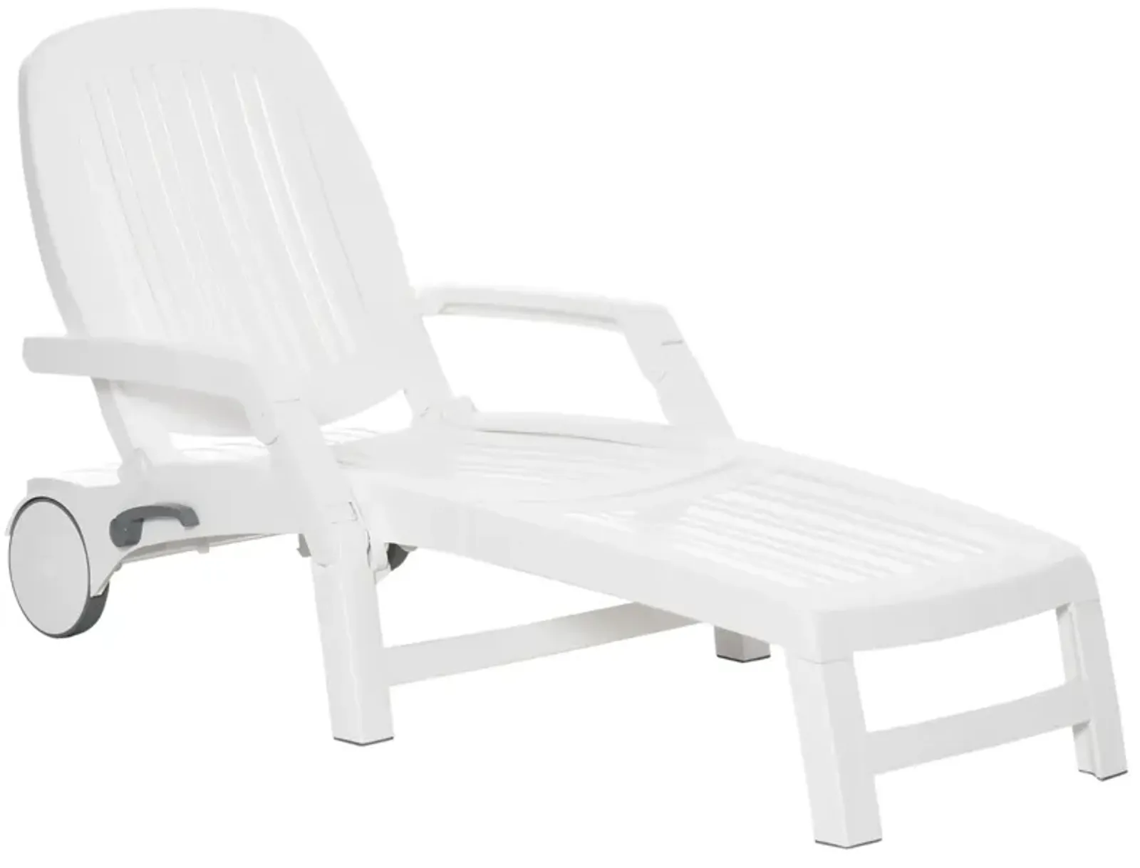 White Patio Lounger: Chaise Chair with Wheels and Storage Box