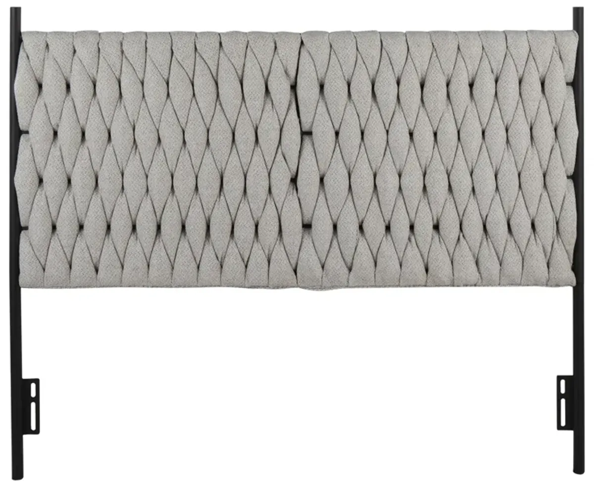 Braided Matisse Queen Size Headboard In Black Metal And Cream Fabric