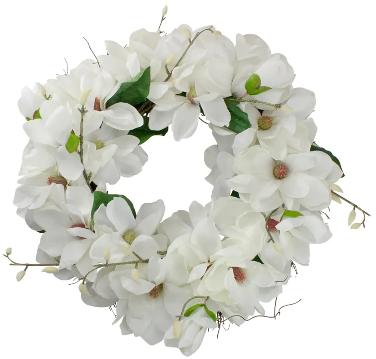 White Magnolias Artificial Spring Wreath - 24-Inch  Unlit