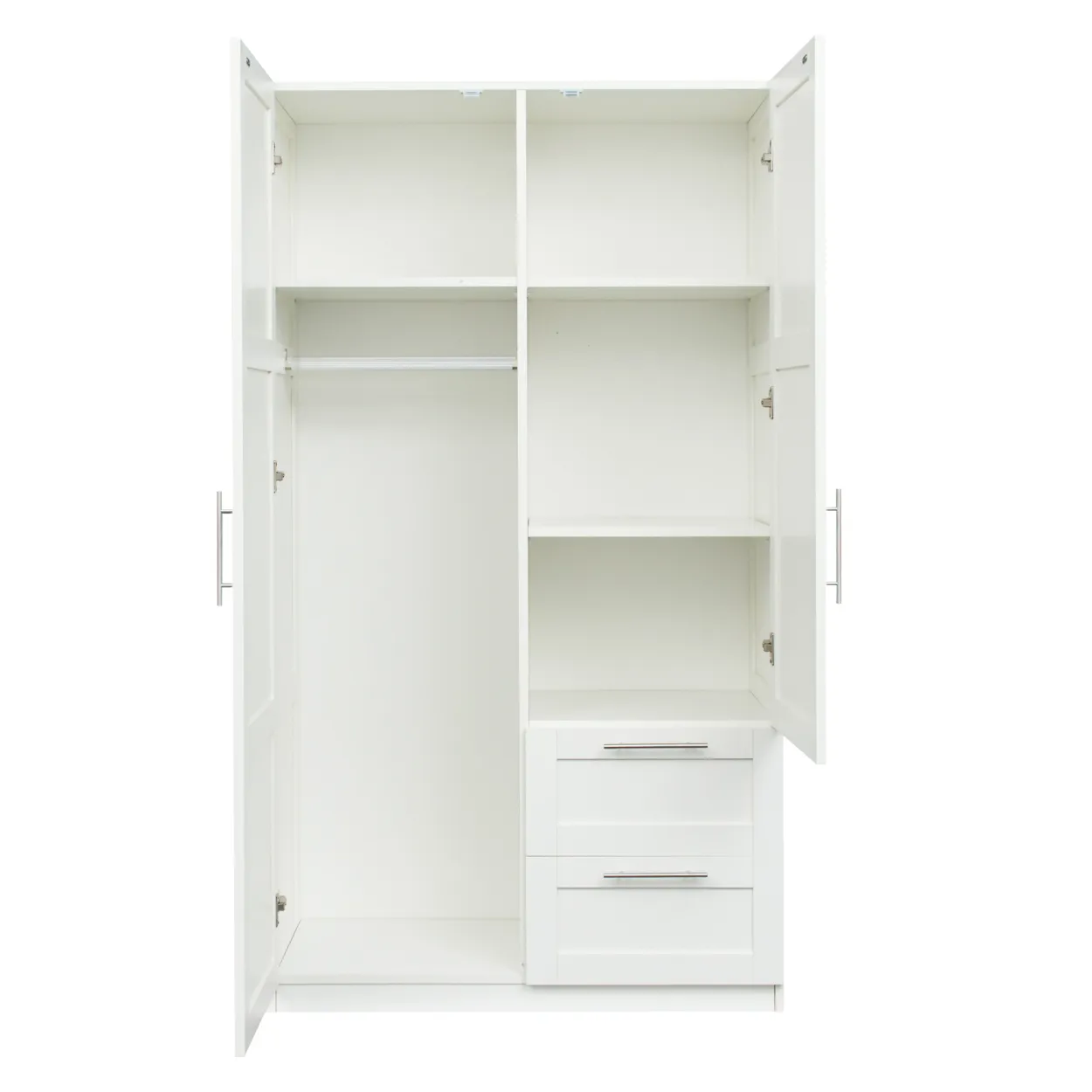 High Wardrobe And Kitchen Cabinet With 2 Doors, 2 Drawers And 5 Storage Spaces, White