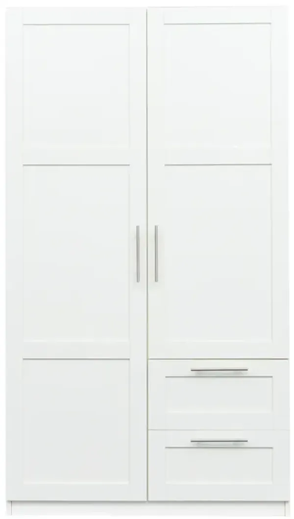 High Wardrobe And Kitchen Cabinet With 2 Doors, 2 Drawers And 5 Storage Spaces, White