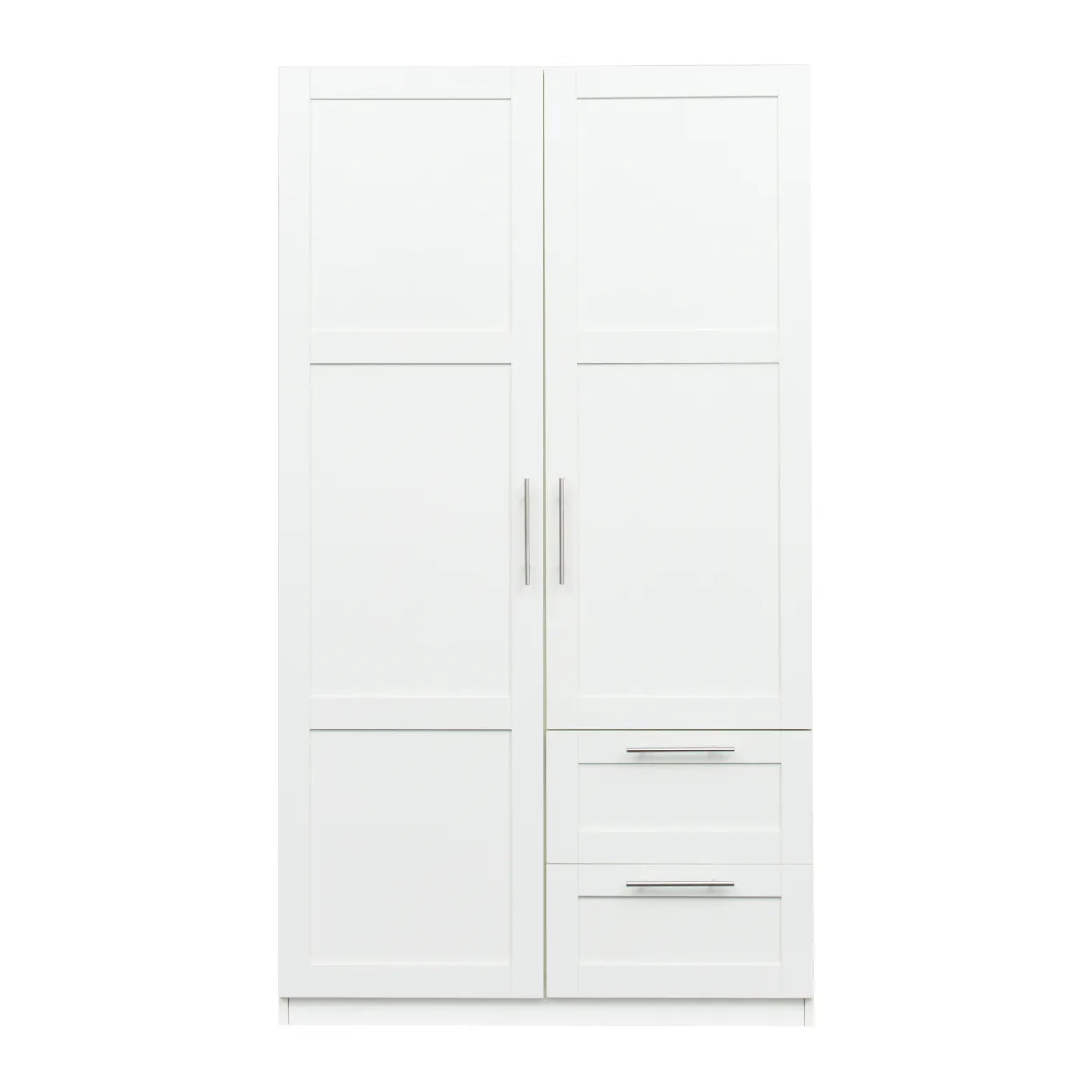 High Wardrobe And Kitchen Cabinet With 2 Doors, 2 Drawers And 5 Storage Spaces, White