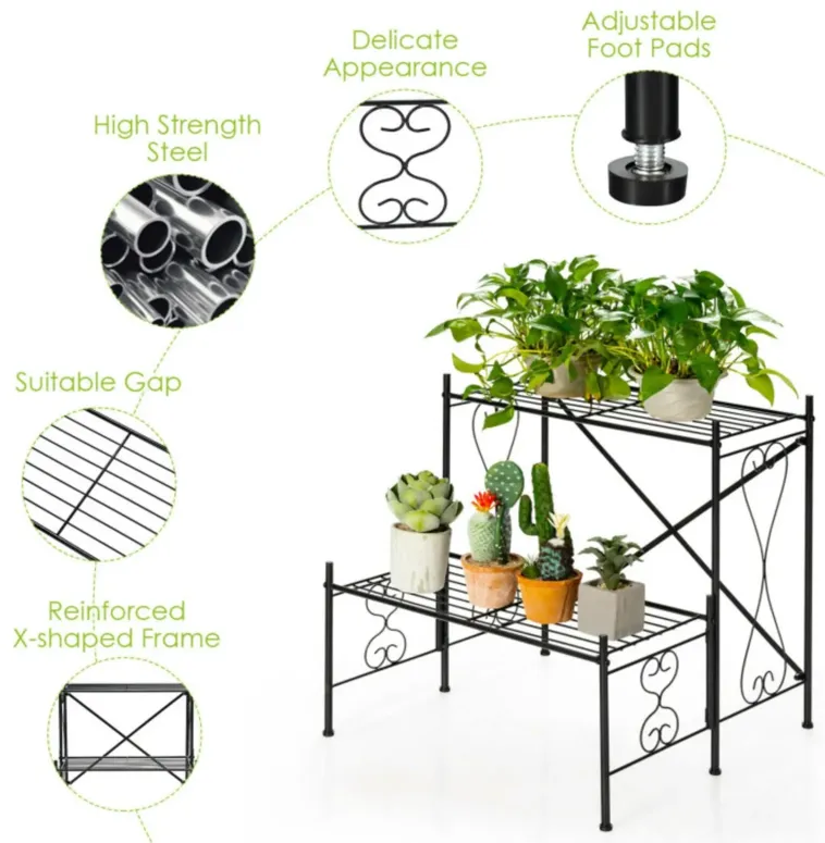 Hivvago 2-Tier Metal Plant Stand Garden Shelf