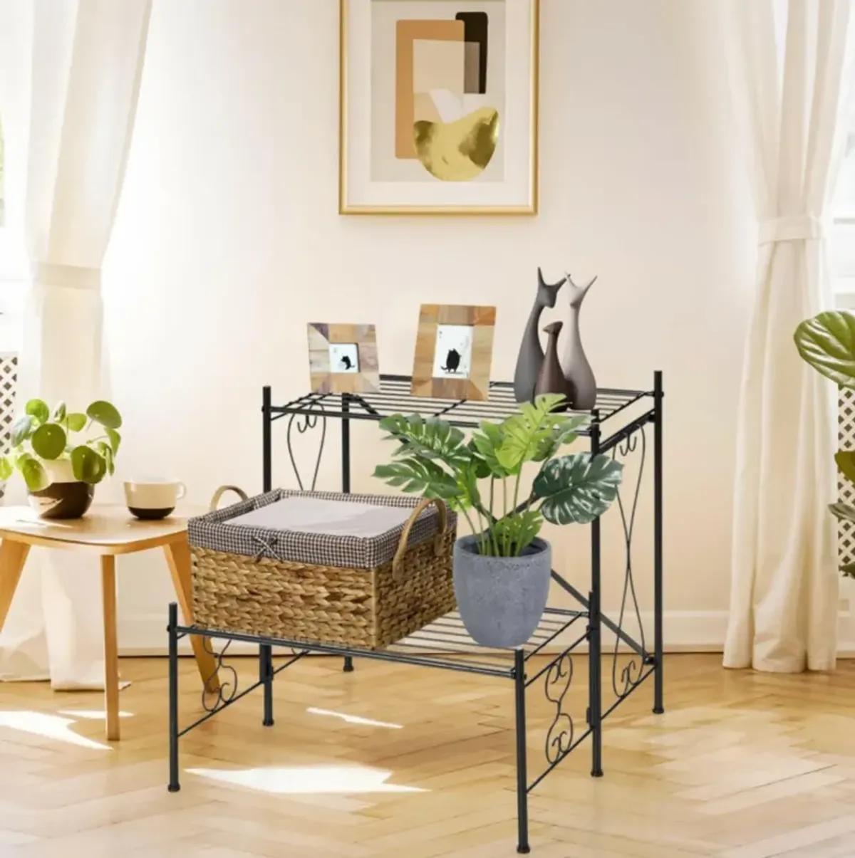 Hivvago 2-Tier Metal Plant Stand Garden Shelf