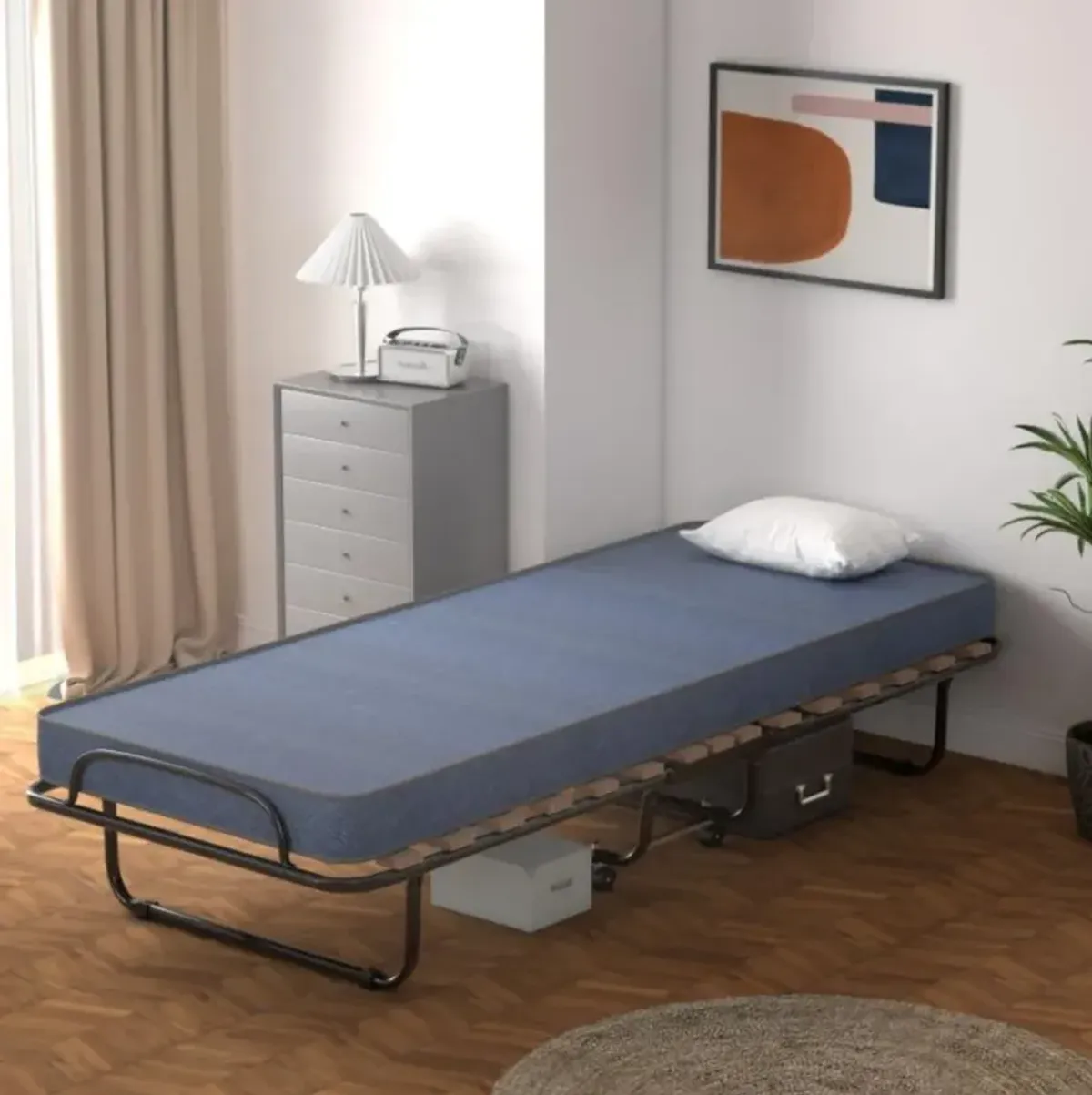 Hivvago Portable Folding Bed with Memory Foam Mattress and Sturdy Metal Frame Made in Italy