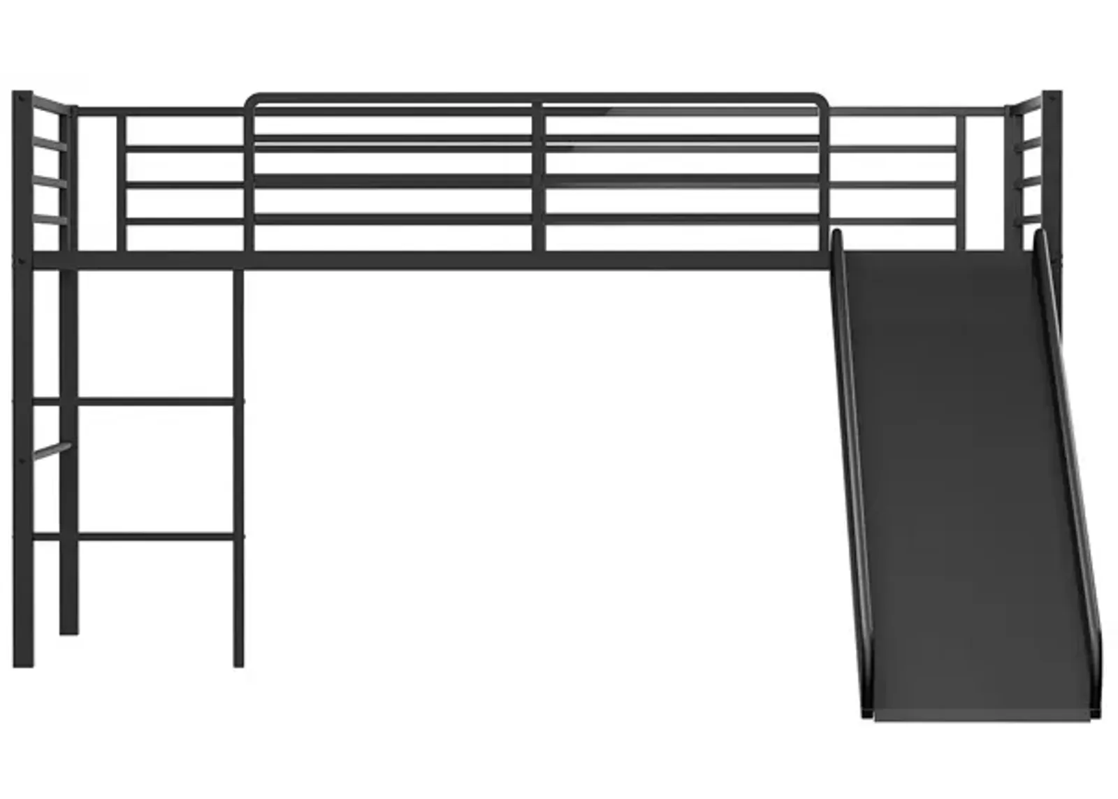 Twin Metal Loft Bed with Slide Safety Guardrails and Built-in Ladder