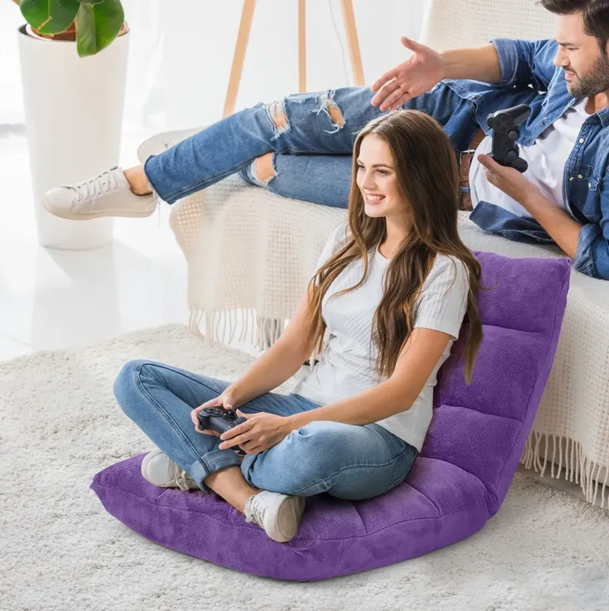 Adjustable 14-Position Floor Chair Folding Lazy Gaming Sofa Chair