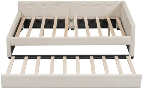 Merax Upholstered Platform Bed with USB and Trundle