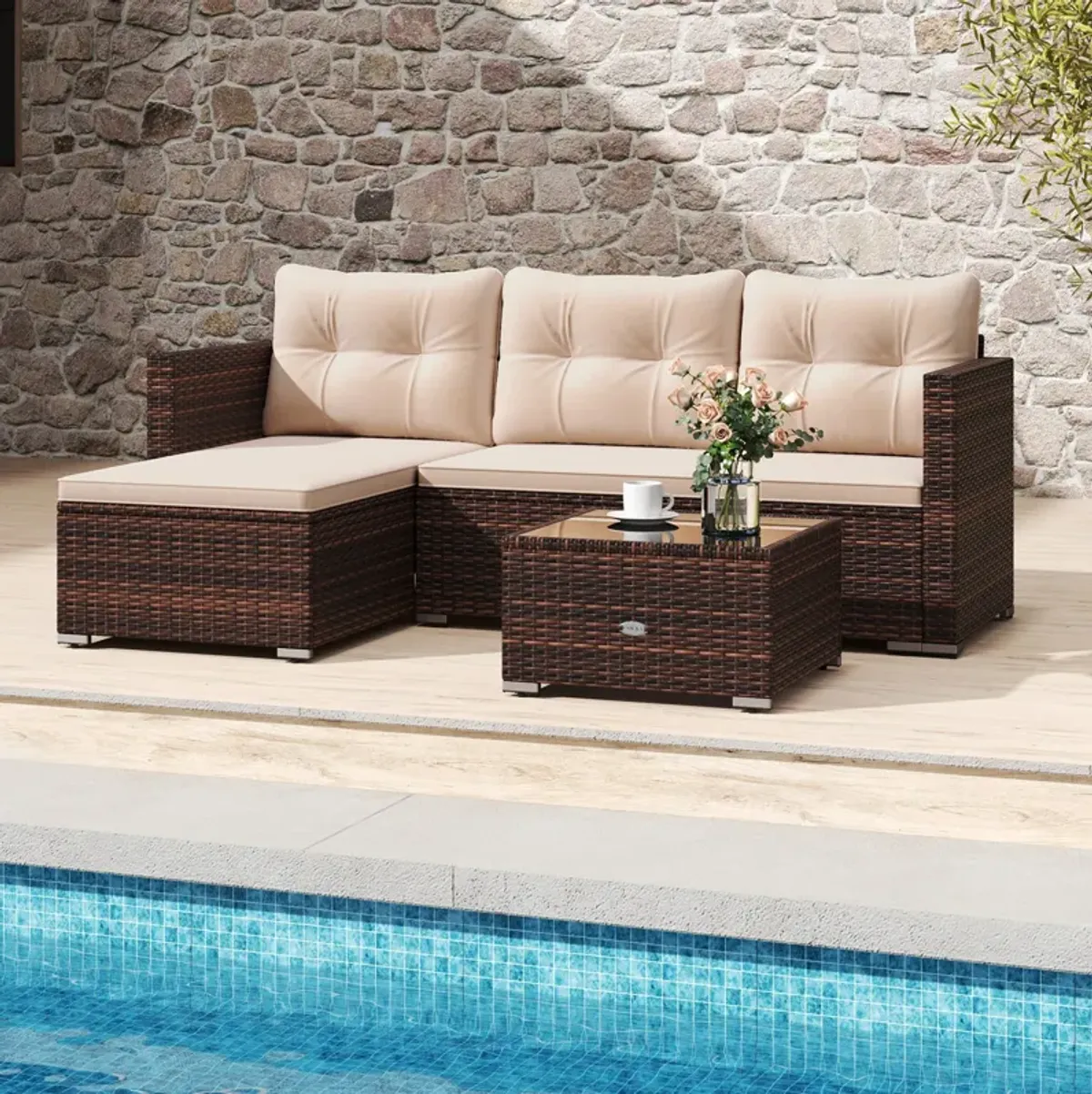 2-Piece Outdoor Furniture Set with Coffee Table & Soft Cushions for Patio or Garden