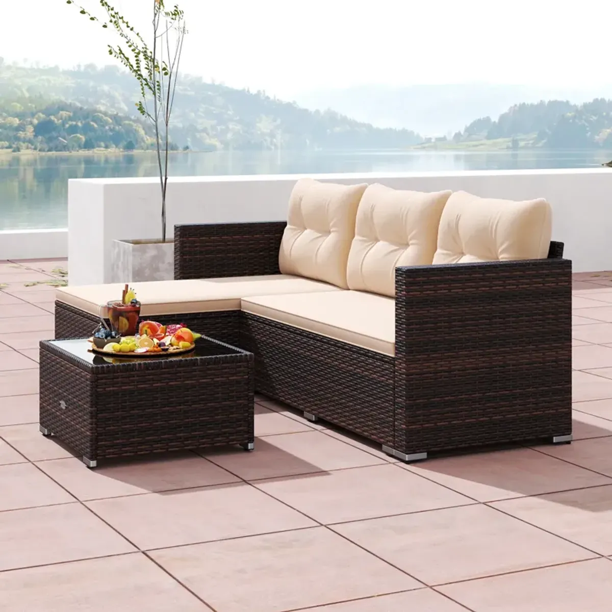 2-Piece Outdoor Furniture Set with Coffee Table & Soft Cushions for Patio or Garden