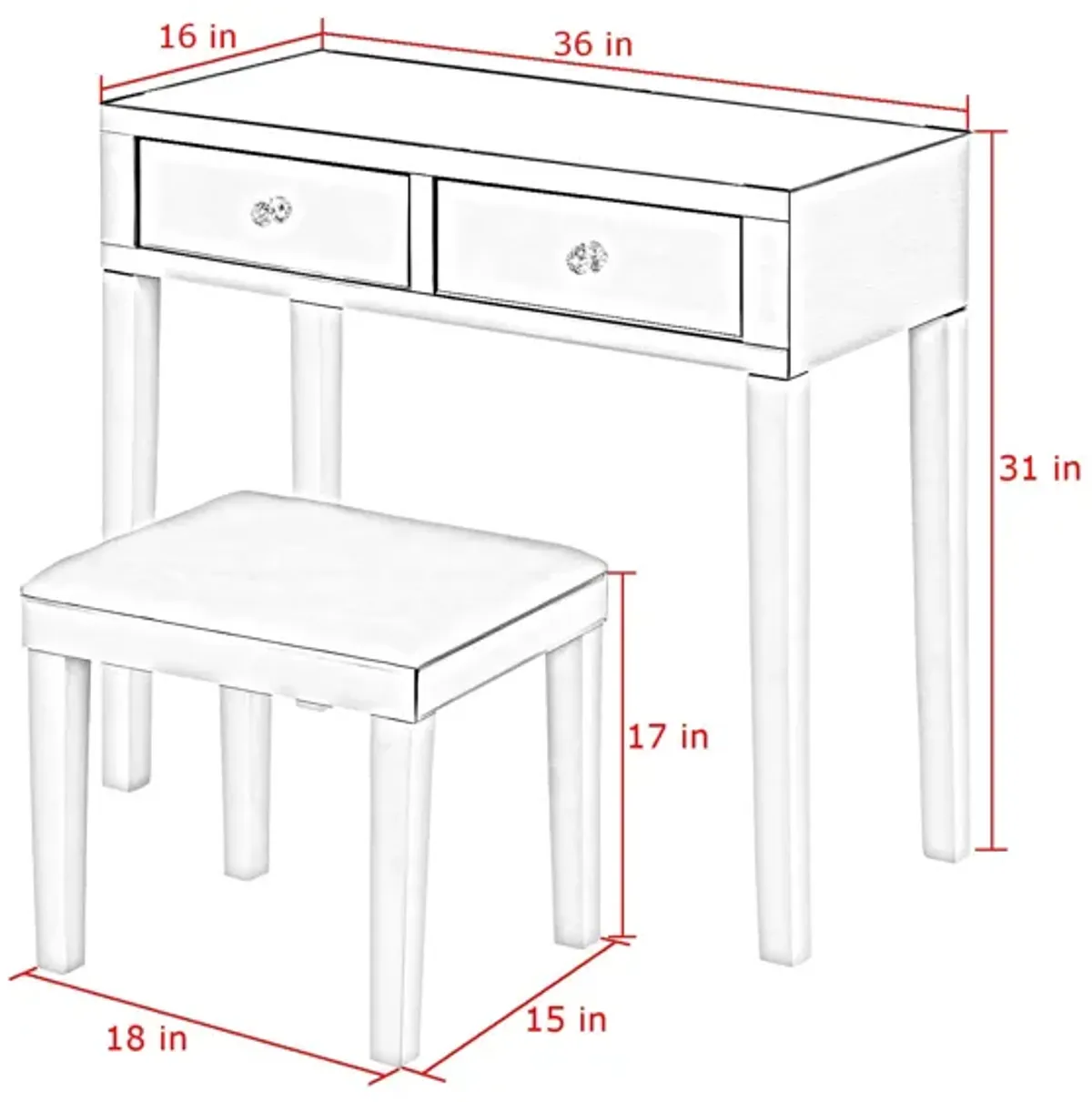 Inspired Home Beckham Vanity Table with Stool Set