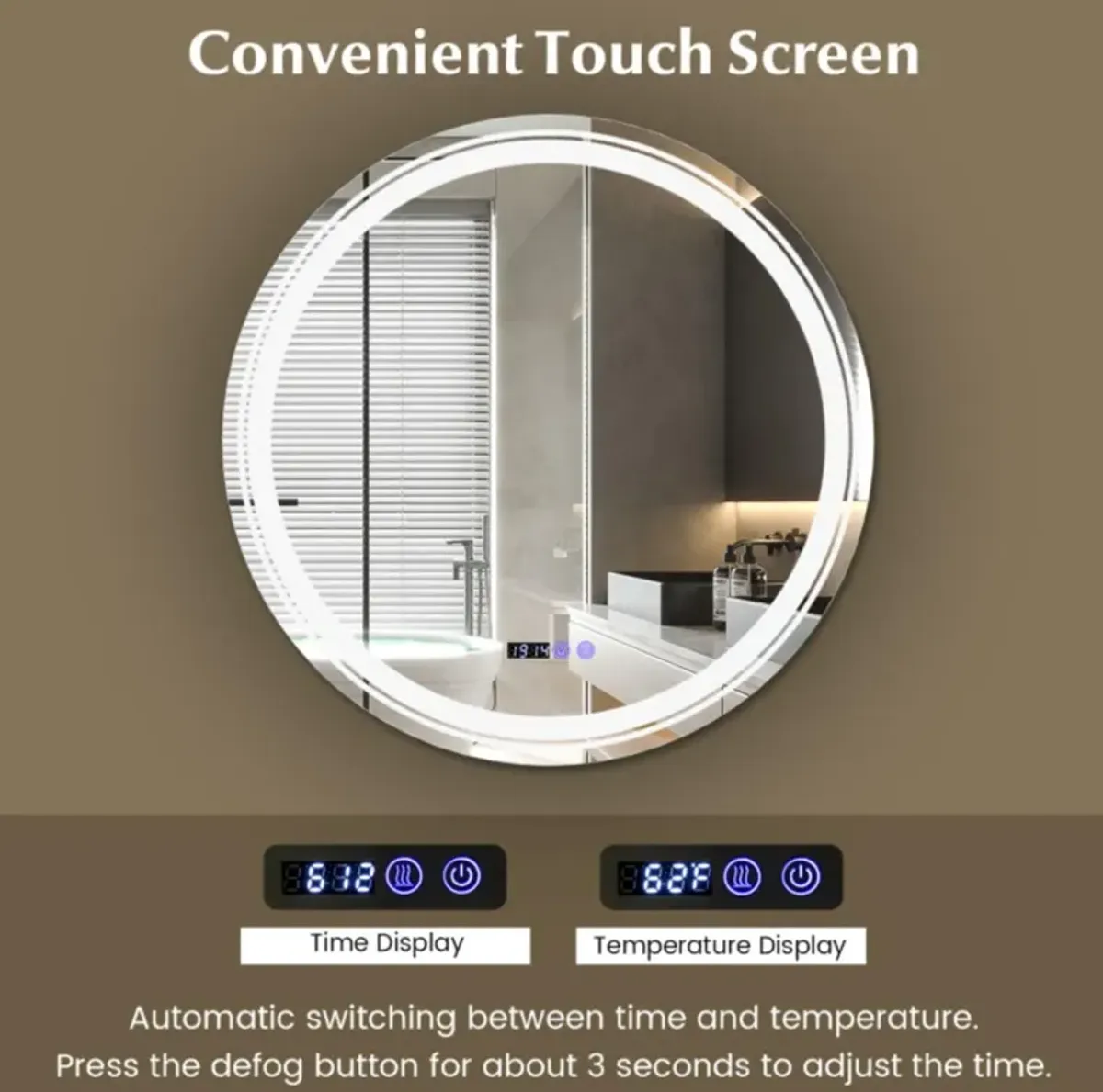 Hivvago Anti-Fog Round Led Bathroom Mirror with 3 Color LED Lights