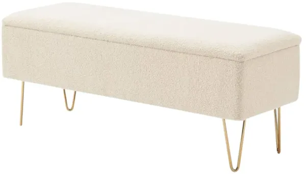 Sherpa Fabric Upholstered End of Bed Storage Bench