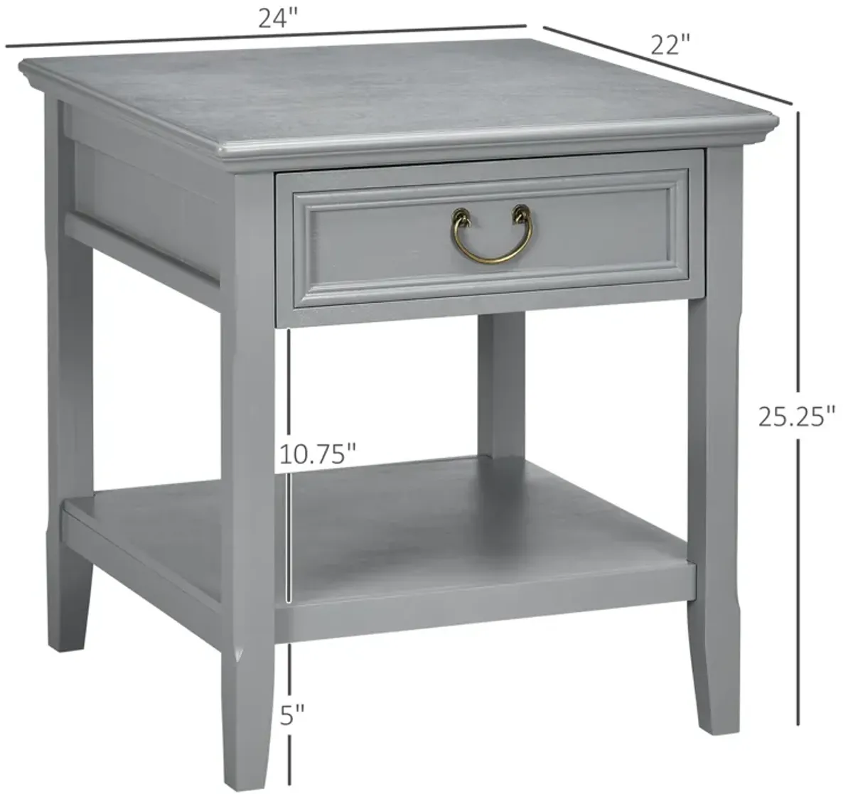 Gray Living Room Accent: Retro Side Table with Drawer & Open Shelf