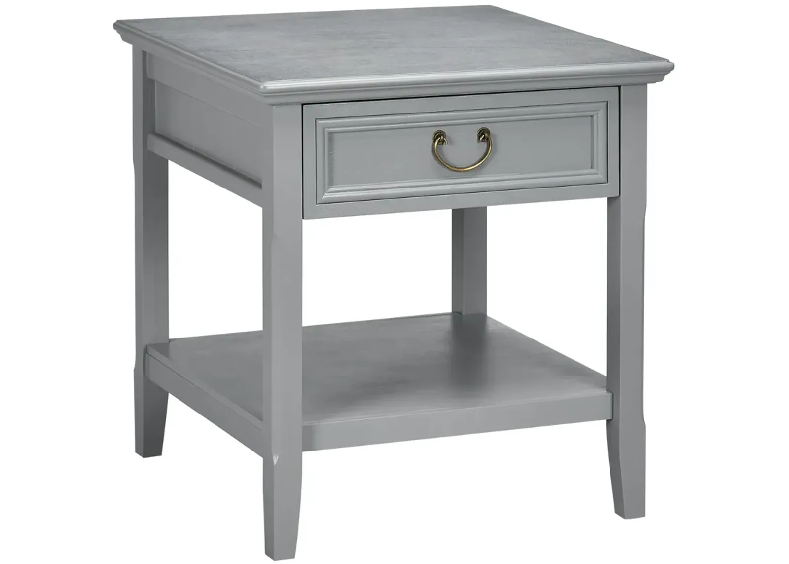 Gray Living Room Accent: Retro Side Table with Drawer & Open Shelf