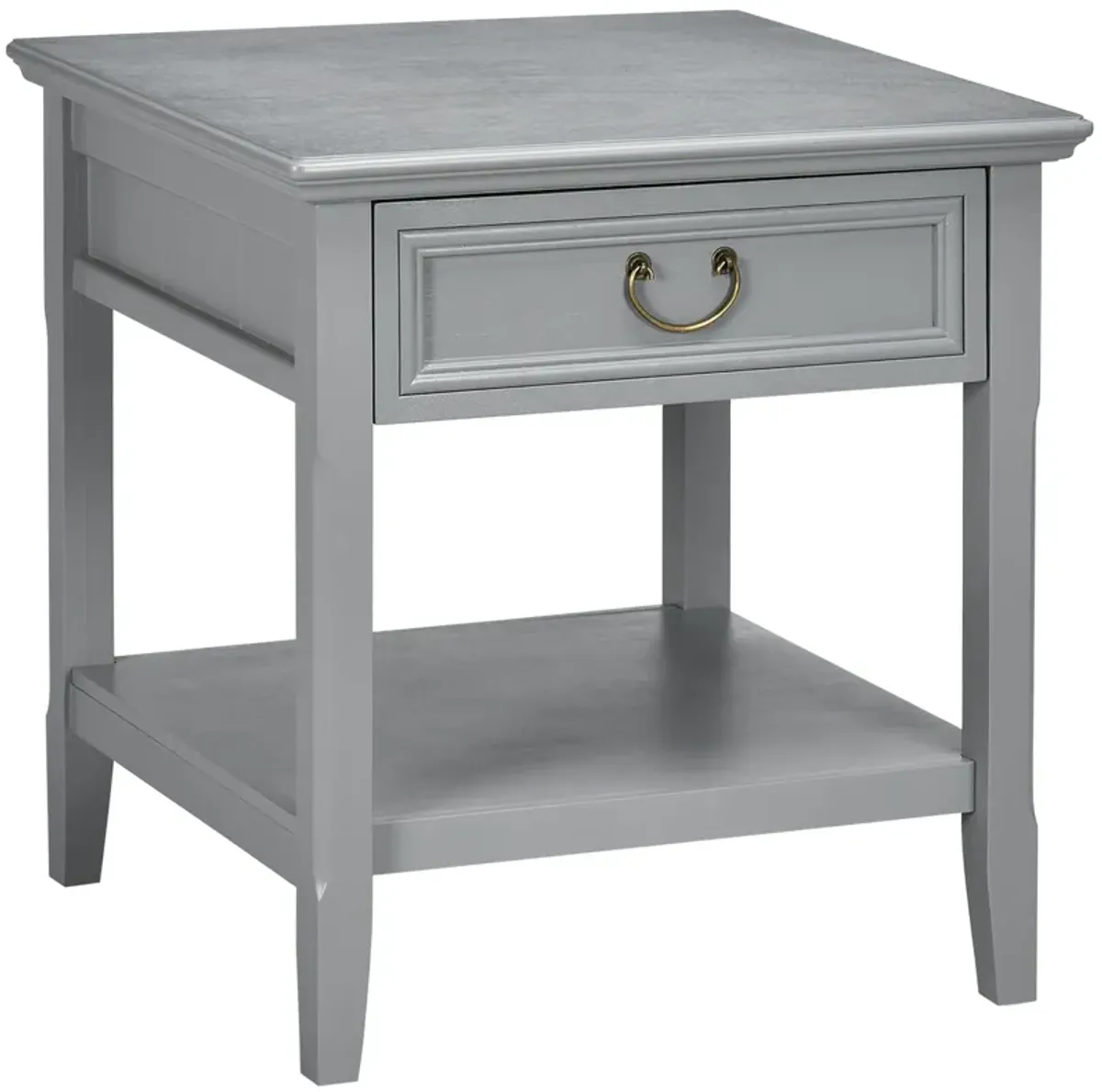 Gray Living Room Accent: Retro Side Table with Drawer & Open Shelf