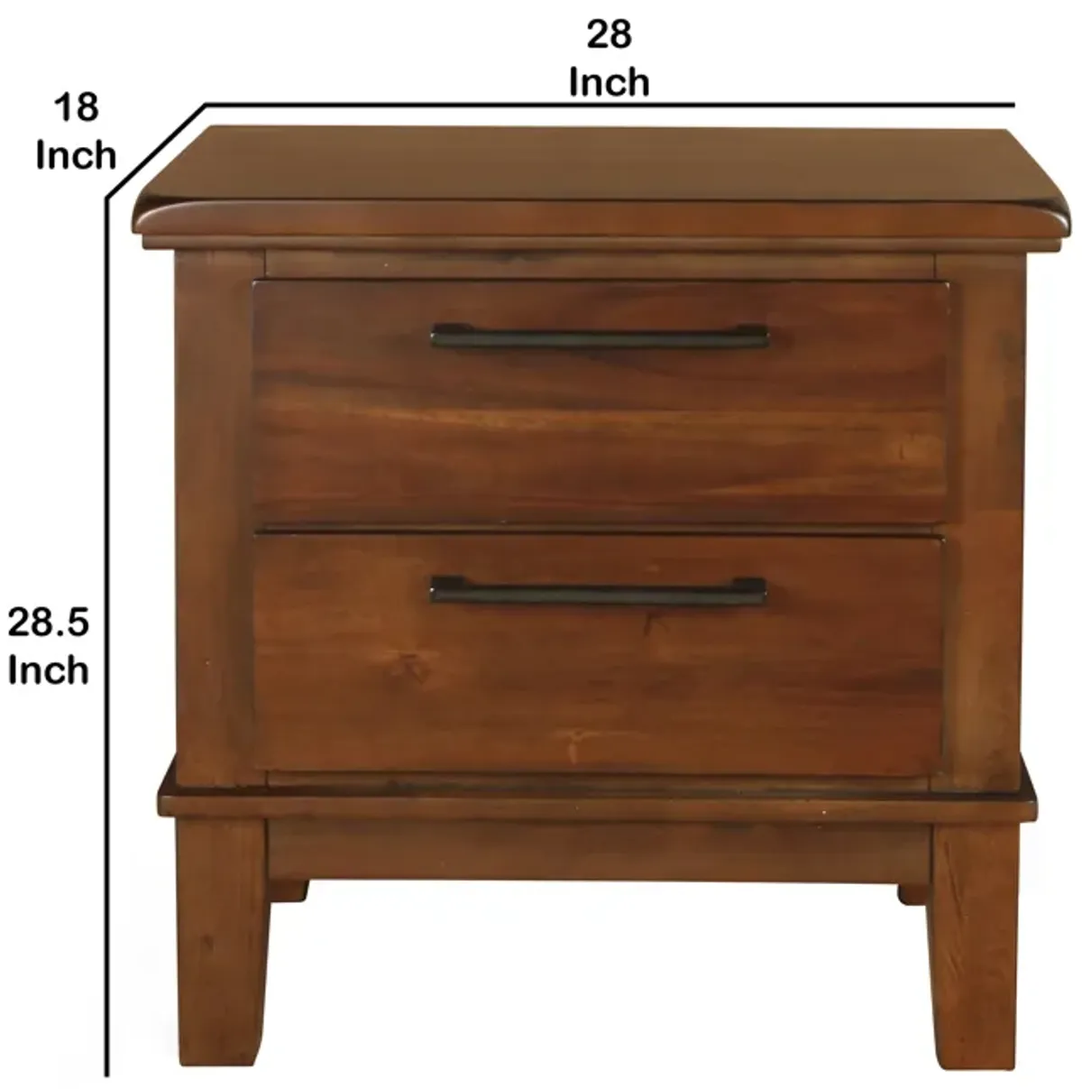 Wooden Nightstand with Chamfered Legs and 2 Spacious Drawers, Brown - Benzara