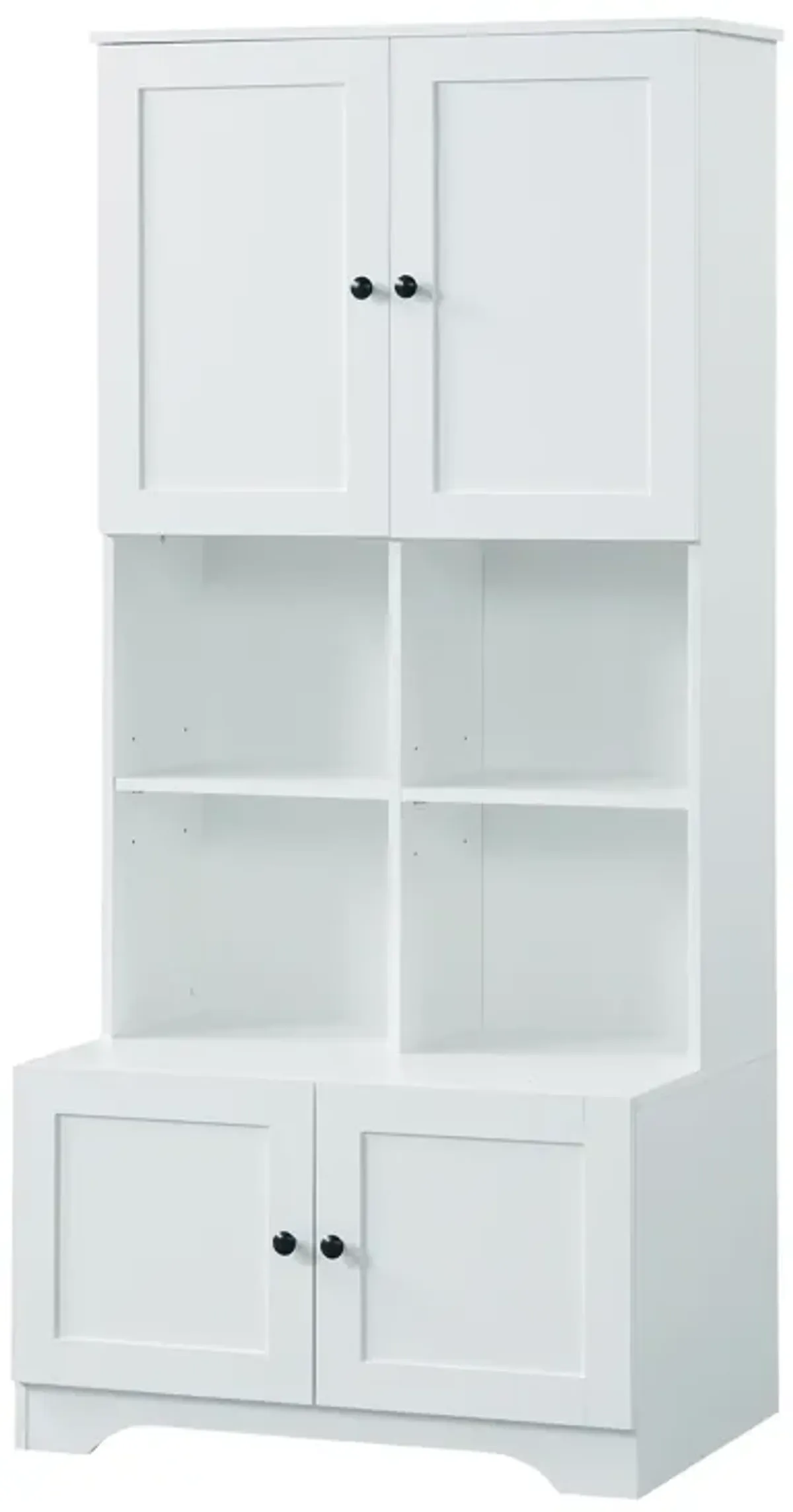 Gewnee Tall and Wide Bathroom Floor Storage Cabinet, Bathroom Storage Unit, Freestanding Cabinet with 4 Doors, Adjustable Shelves, Open multi-layer Shelves