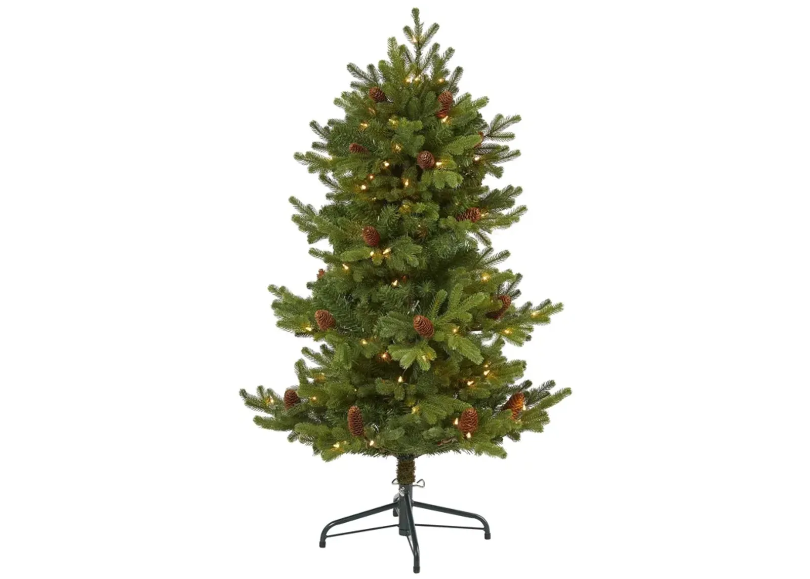 Nearly Natural Yukon Mountain Fir Artificial Christmas Tree with Clear Lights and Pine Cones