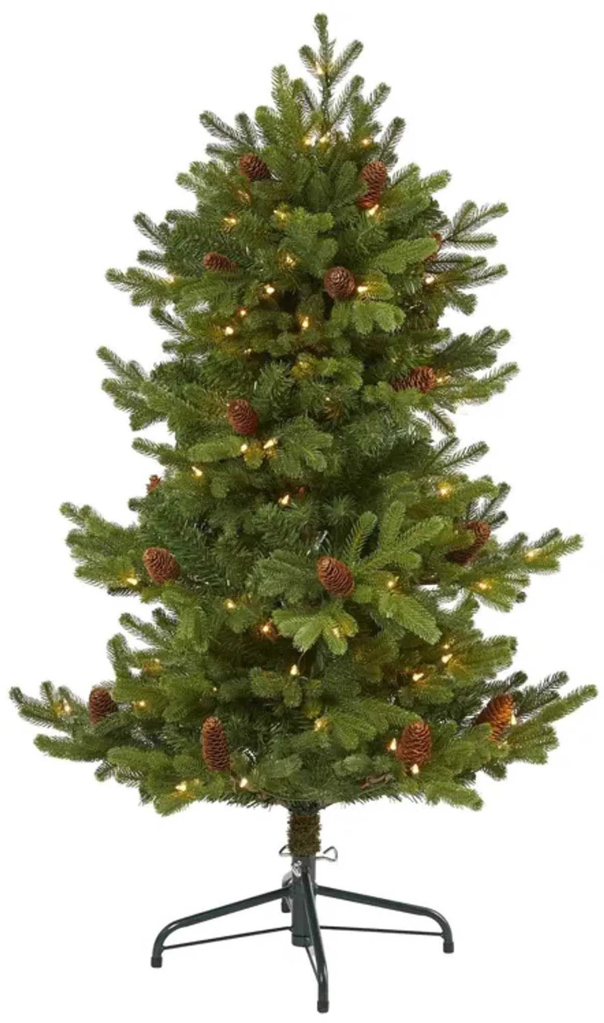 Nearly Natural Yukon Mountain Fir Artificial Christmas Tree with Clear Lights and Pine Cones