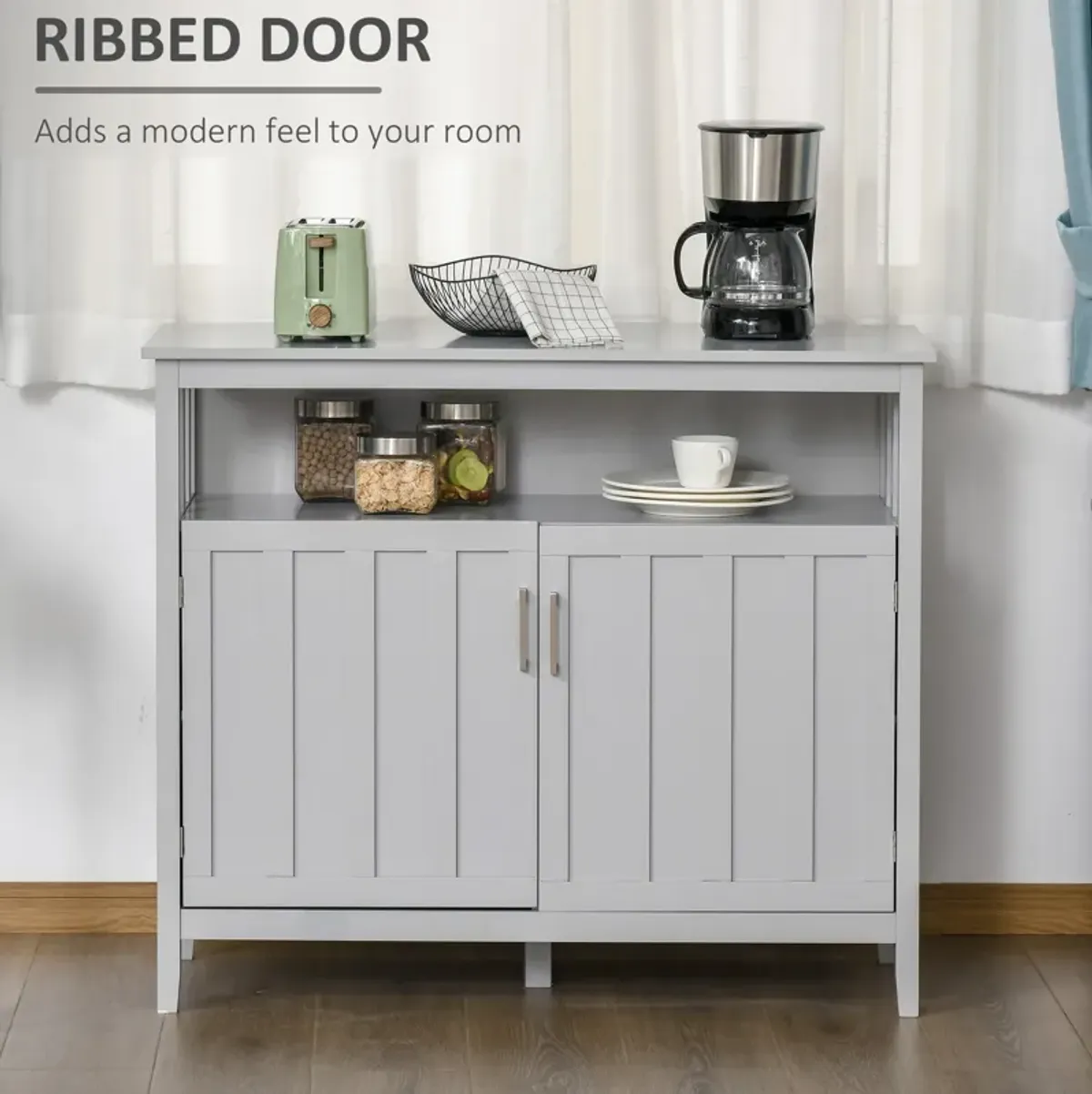 Gray Modern Storage: Ribbed Door Sideboard with Anti-Tip Feature