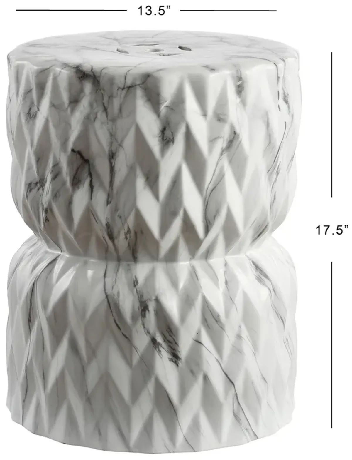 Chevron Drum White Marble Finish Ceramic Garden Stool