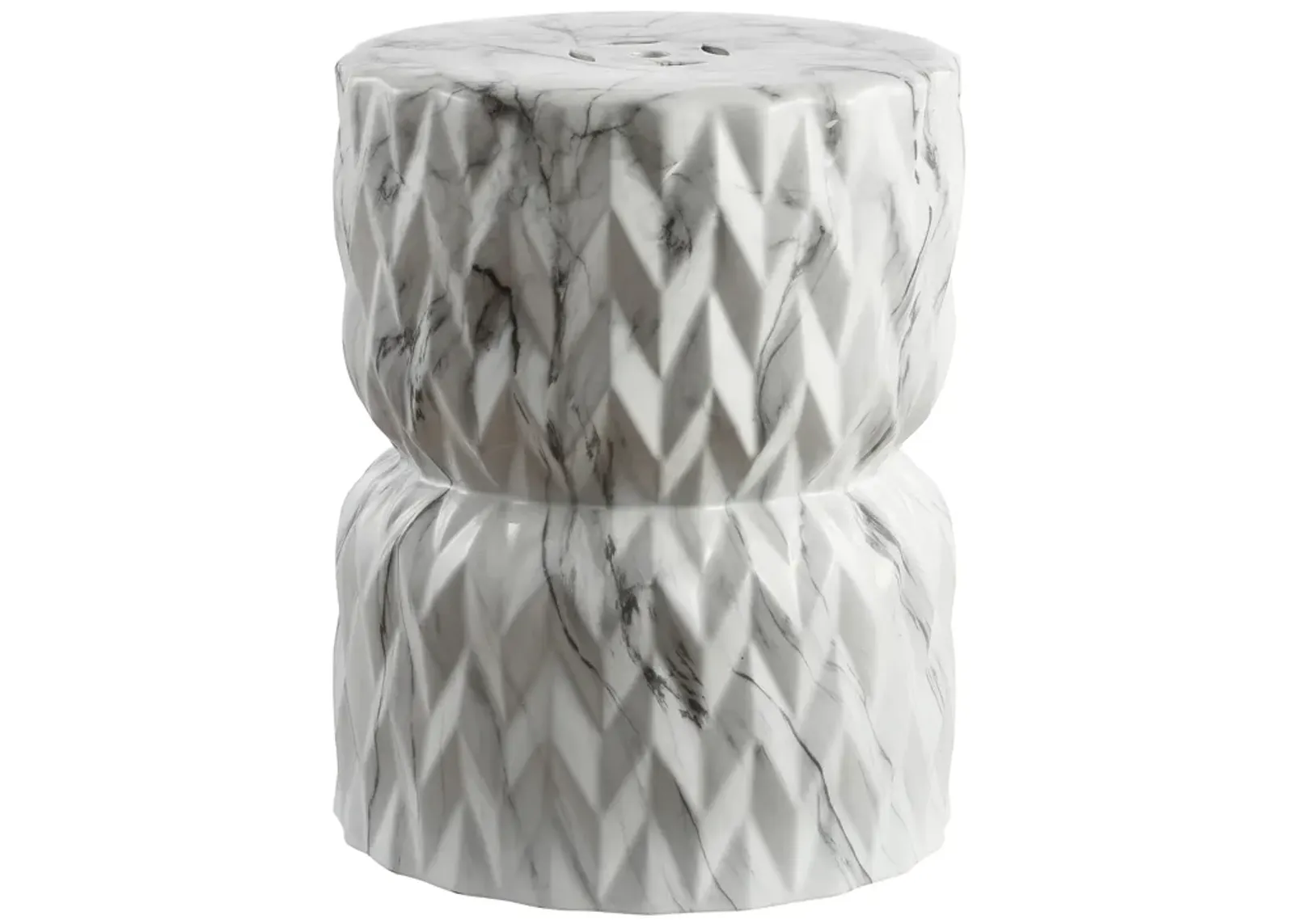 Chevron Drum White Marble Finish Ceramic Garden Stool