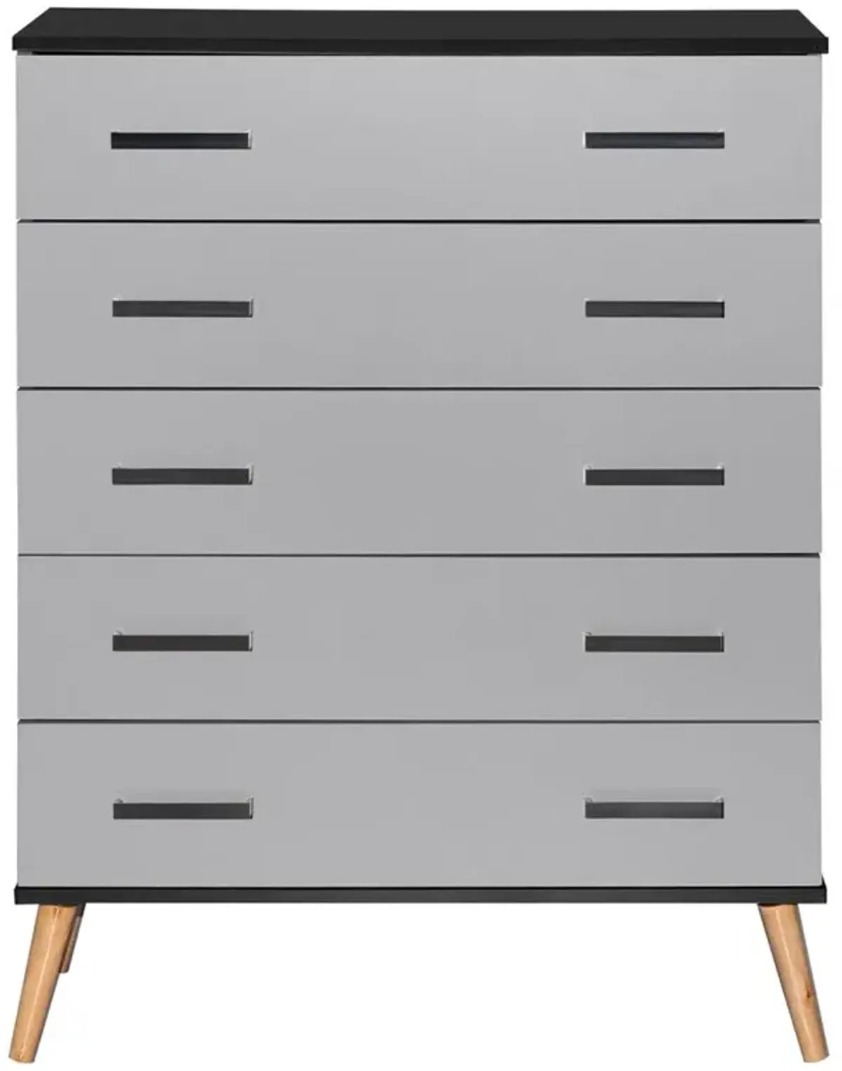 Better Home Products Eli Mid-Century Modern 5 Drawer Chest in Black & Light Gray