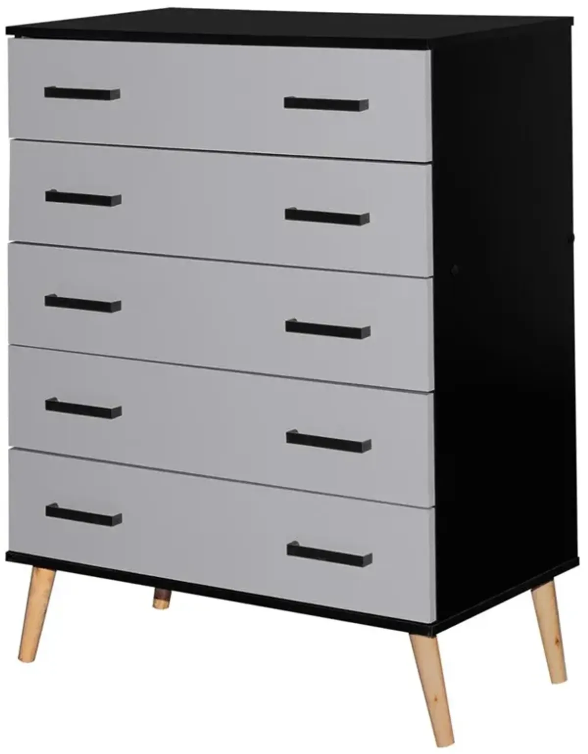 Better Home Products Eli Mid-Century Modern 5 Drawer Chest in Black & Light Gray