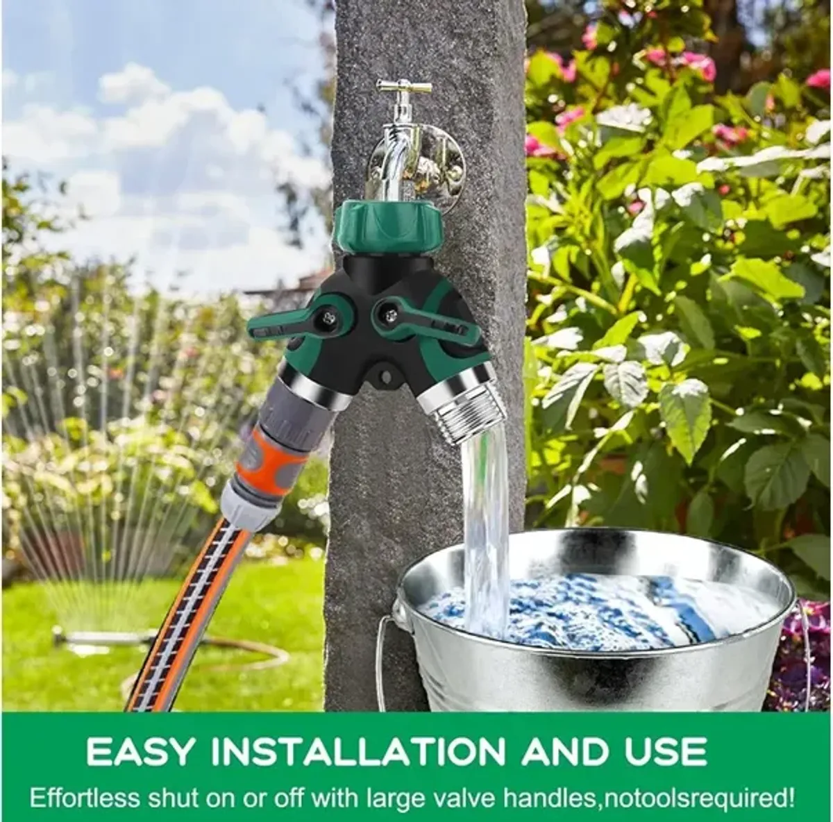 LANPOWAE Garden Hose Splitter 2 Way, 3/4" Y Water Hose Splitter with Comfort Rubber Long Handle