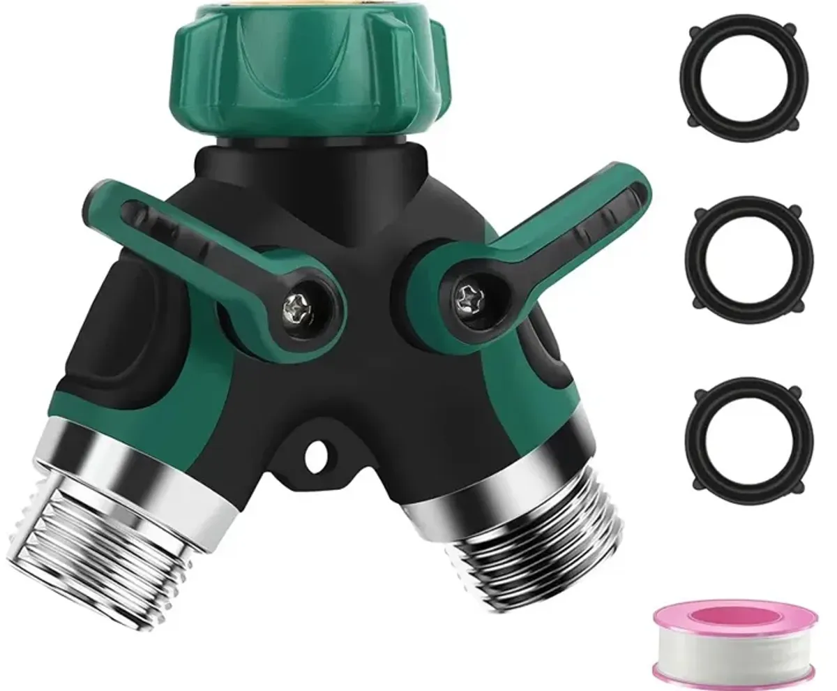 LANPOWAE Garden Hose Splitter 2 Way, 3/4" Y Water Hose Splitter with Comfort Rubber Long Handle