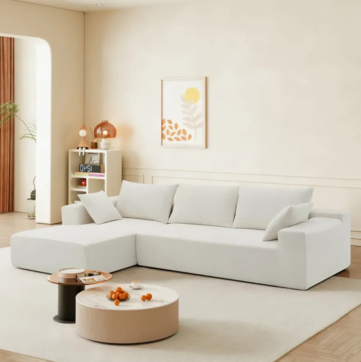 Gewnee Modular Sectional Living Room Sofa Set, Modern Minimalist Style Couch, Upholstered Compressed Sofa for Living Room，2 PC Free Combination, L-Shape, Cream